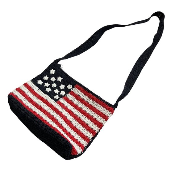 American Flag Crochet Crossbody Bag Red White Blue Stars‎ Stripes USA Patriotic - Picture 1 of 7